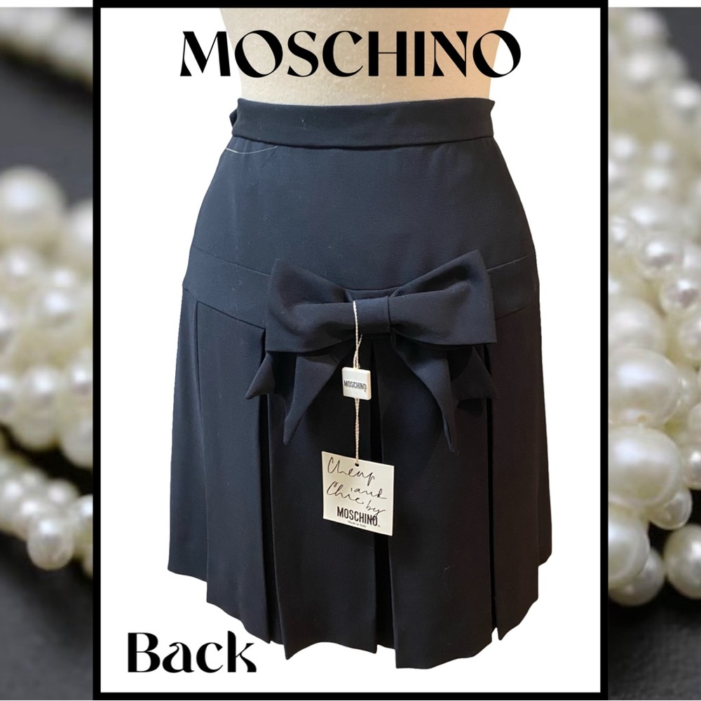 MOSCHINO Cheap and Chic Italy Black Fine Wool Pleats Bow Skirt 46/12 NEW